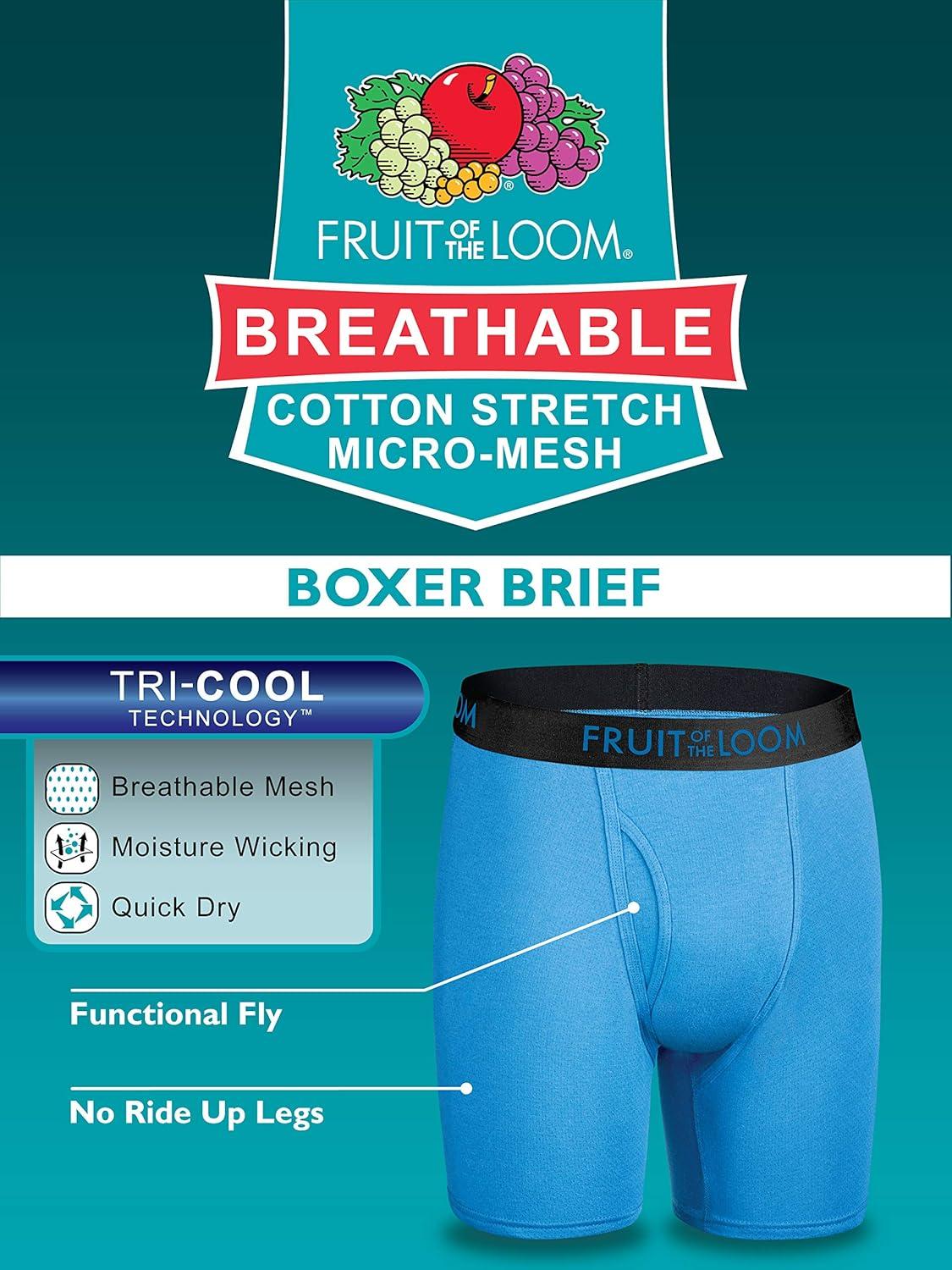 imageFruit of the Loom Mens Breathable Boxer Briefs Moisture Wicking Underwear Assorted Color MultipacksCotton Mesh BlackGrey