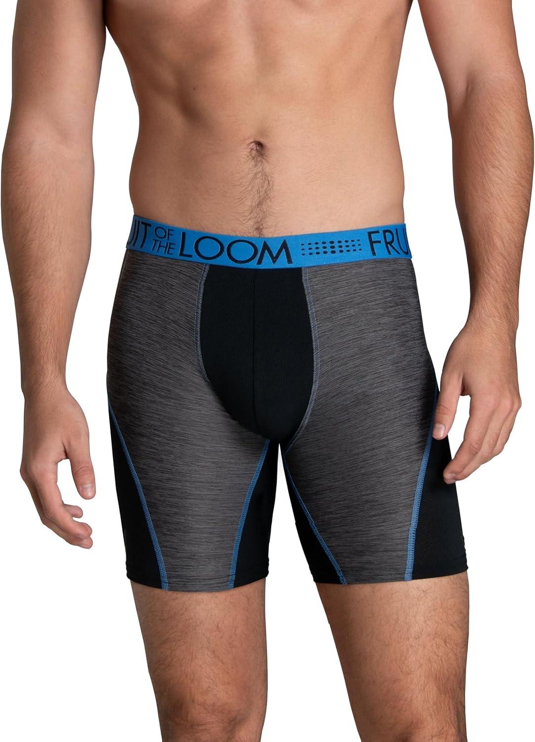 imageFruit of the Loom Mens Breathable Boxer Briefs Moisture Wicking Underwear Assorted Color MultipacksPerformance Stretch Blue