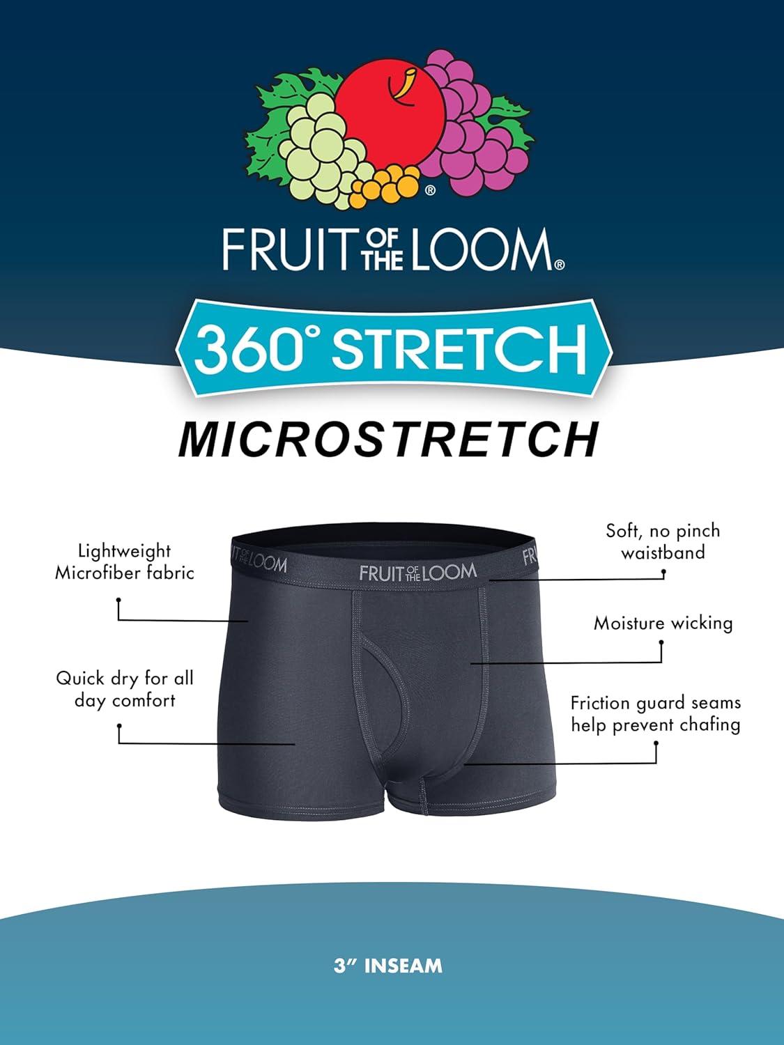 imageFruit of the Loom Mens Micro Stretch Boxer Briefs Designed to Move with You Lightweight ampamp Moisture WickingTrunk 5 Pack BlueGreenBlack