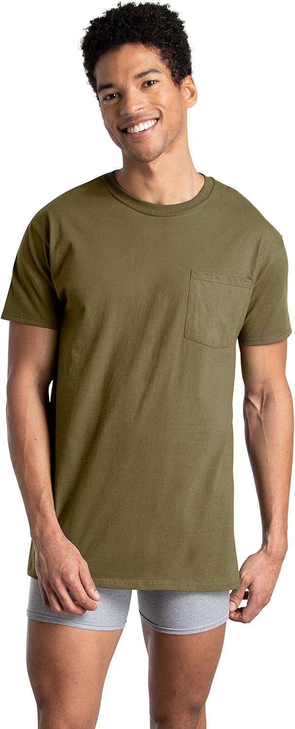 imageFruit of the Loom Mens Pocket Tee Undershirts Moisture Wicking ampamp Tag Free Short Sleeve Pocket TShirtsAssorted Earth Tones  6 Pack  Pocket