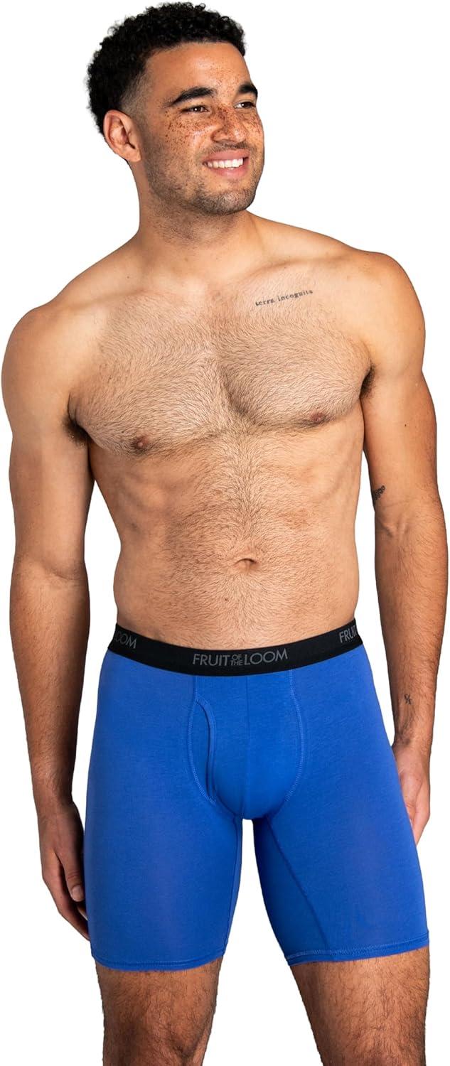 imageFruit of the Loom mens 4way Stretch Boxer Briefs Lightweight ampamp Moisture Wicking Underwear Long Leg Regular Leg ampamp TrunkLong Leg Cotton Stretch Colors May Vary