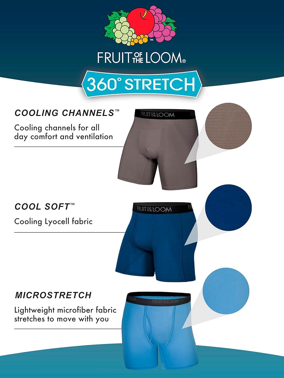 imageFruit of the Loom mens 4way Stretch Boxer Briefs Lightweight ampamp Moisture Wicking Underwear Long Leg Regular Leg ampamp TrunkRegular Leg Cool Soft Colors May Vary