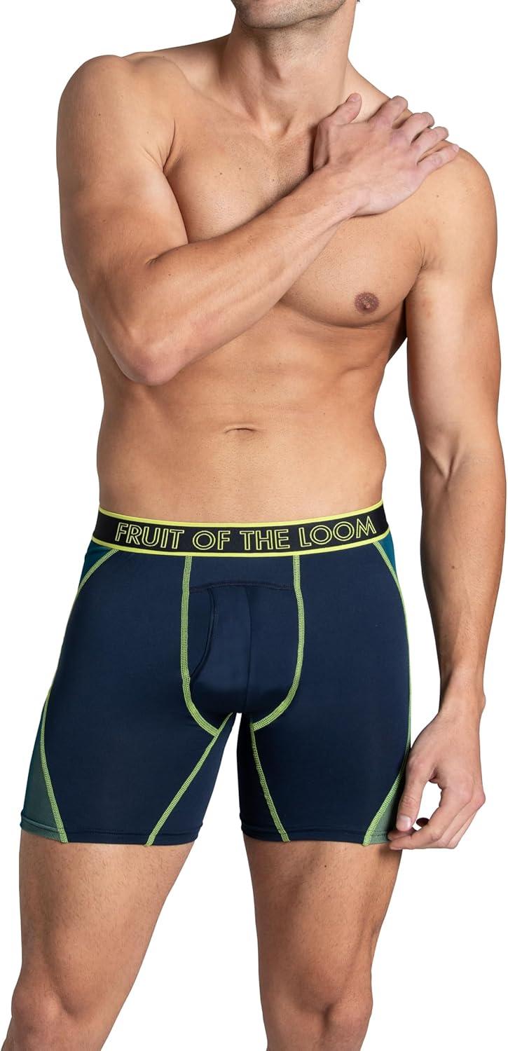 imageFruit of the Loom mens 4way Stretch Boxer Briefs Lightweight ampamp Moisture Wicking Underwear Long Leg Regular Leg ampamp TrunkRegular Leg Max Flex Zones Colors May Vary