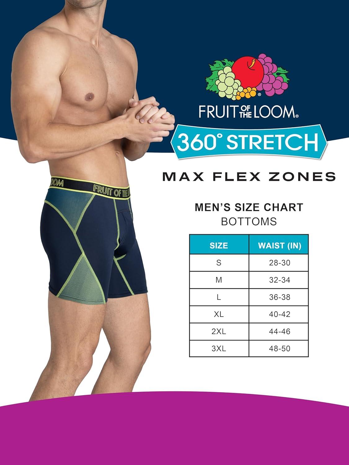 imageFruit of the Loom mens 4way Stretch Boxer Briefs Lightweight ampamp Moisture Wicking Underwear Long Leg Regular Leg ampamp TrunkRegular Leg Max Flex Zones Colors May Vary