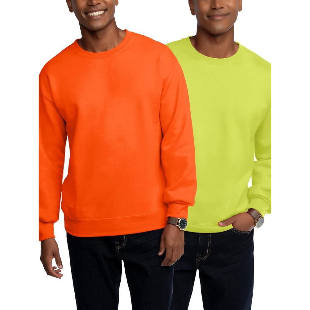 imageFruit of the Loom Eversoft Fleece Crewneck Sweatshirts Moisture Wicking ampamp Breathable Sizes S4X2 Pack Safety OrangeSafety Green