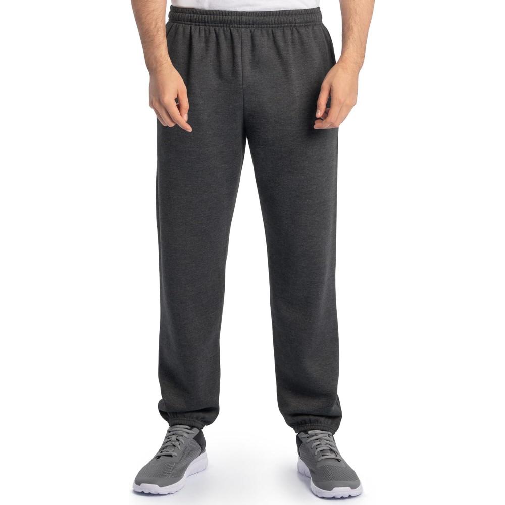 imageFruit of the Loom Eversoft Fleece Elastic Bottom Sweatpants with Pockets Relaxed Fit Moisture Wicking BreathableBlack Heather
