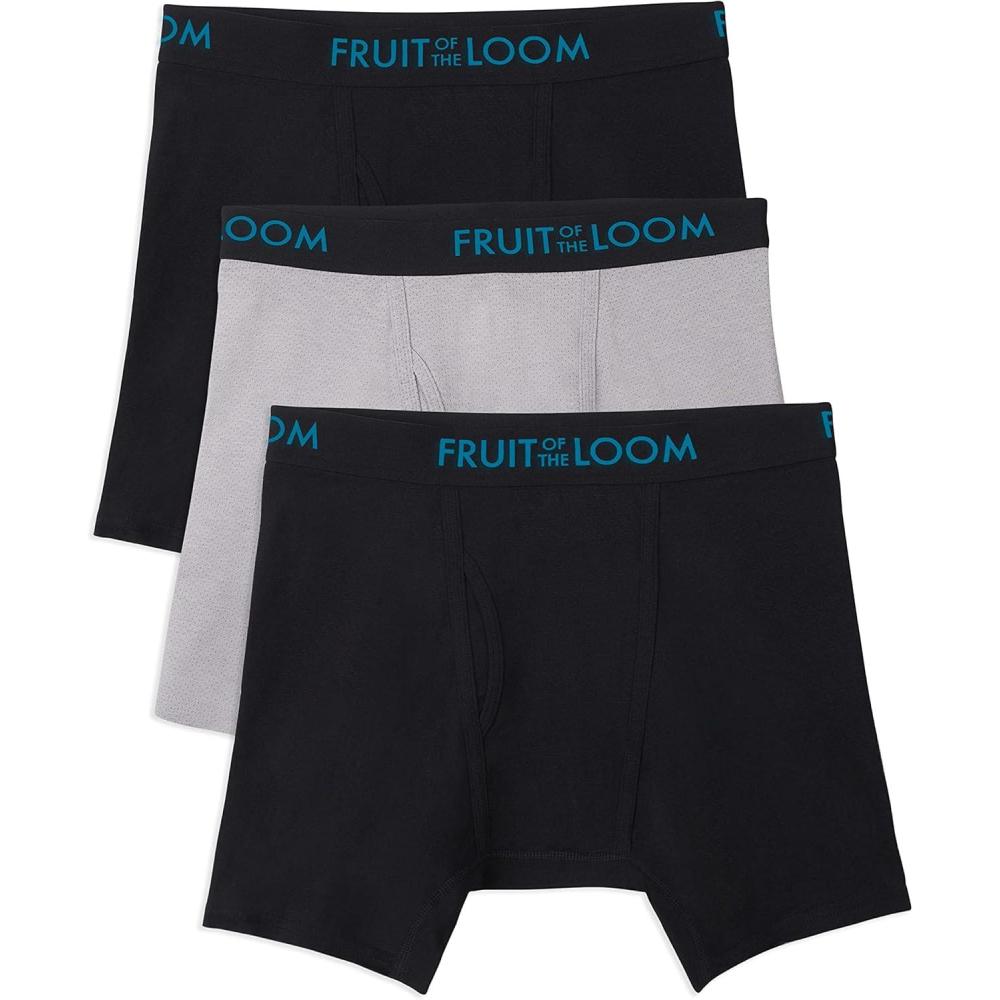 imageFruit of the Loom Mens Breathable Boxer Briefs Moisture Wicking Underwear Assorted Color MultipacksCotton Mesh BlackGrey