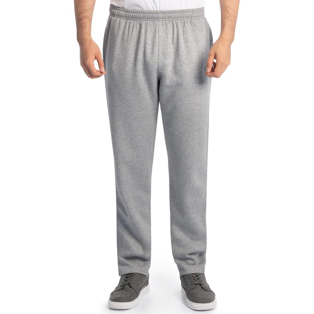 imageFruit of the Loom Mens Eversoft Fleece Open Bottom Sweatpants with Pockets Relaxed Fit Moisture Wicking BreathableGrey Heather