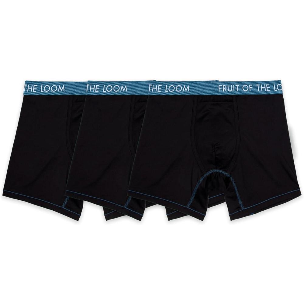 imageFruit of the Loom Mens Getaway Boxer Briefs Lightweight Breathable Fabric Quick Dry ampamp Odor ControlRegular Leg Black