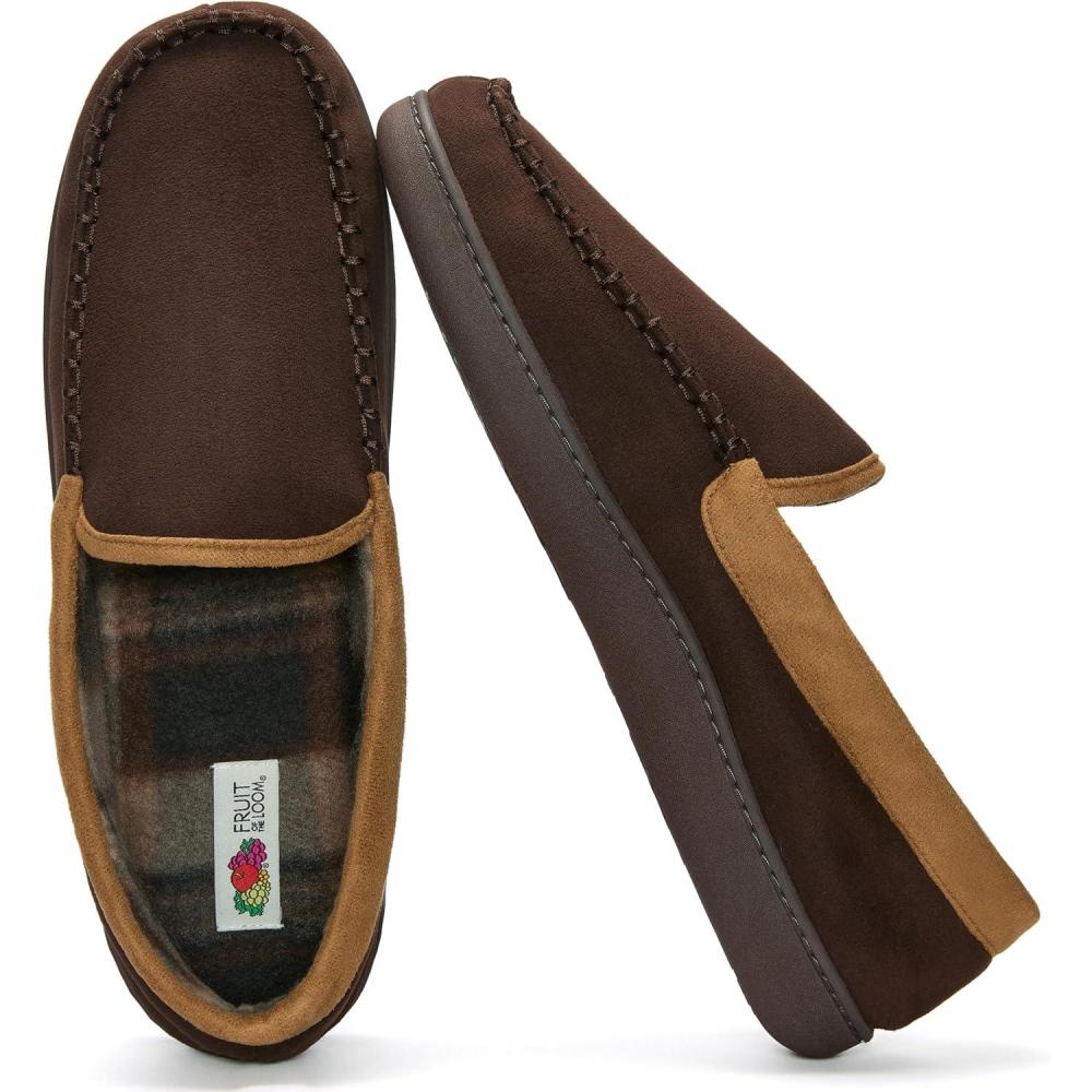 imageFruit of the Loom Mens Memory Foam House Slippers Indoor Outdoor  Microsuede Venetian Cozy Warm Mens Slippers Plush House Shoes Sizes 714Brown