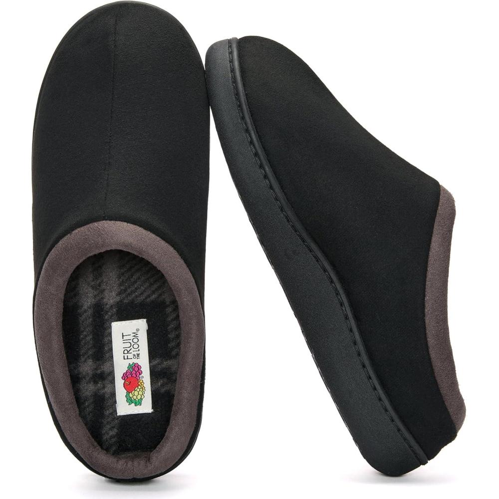 imageFruit of the Loom Mens Memory Foam Slippers Microsuede Clogs IndoorOutdoor Machine Washable Zapatillas CmodasBlack