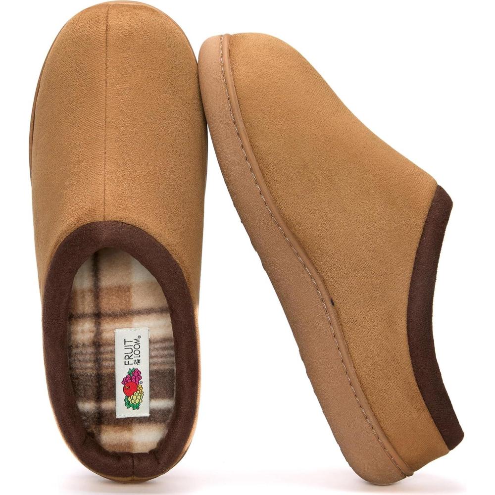 imageFruit of the Loom Mens Memory Foam Slippers Microsuede Clogs IndoorOutdoor Machine Washable Zapatillas CmodasTan