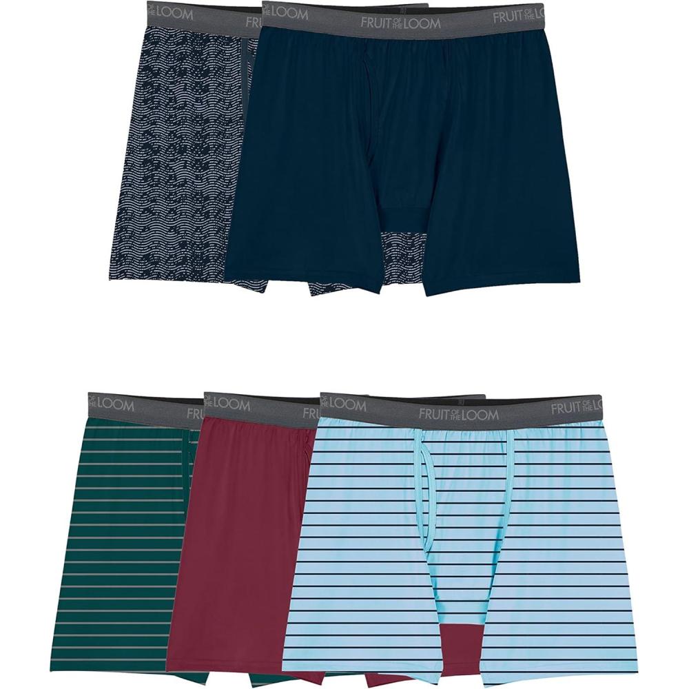 imageFruit of the Loom Mens Micro Stretch Boxer Briefs Designed to Move with You Lightweight ampamp Moisture Wicking5 Pack Assorted StripeSolids
