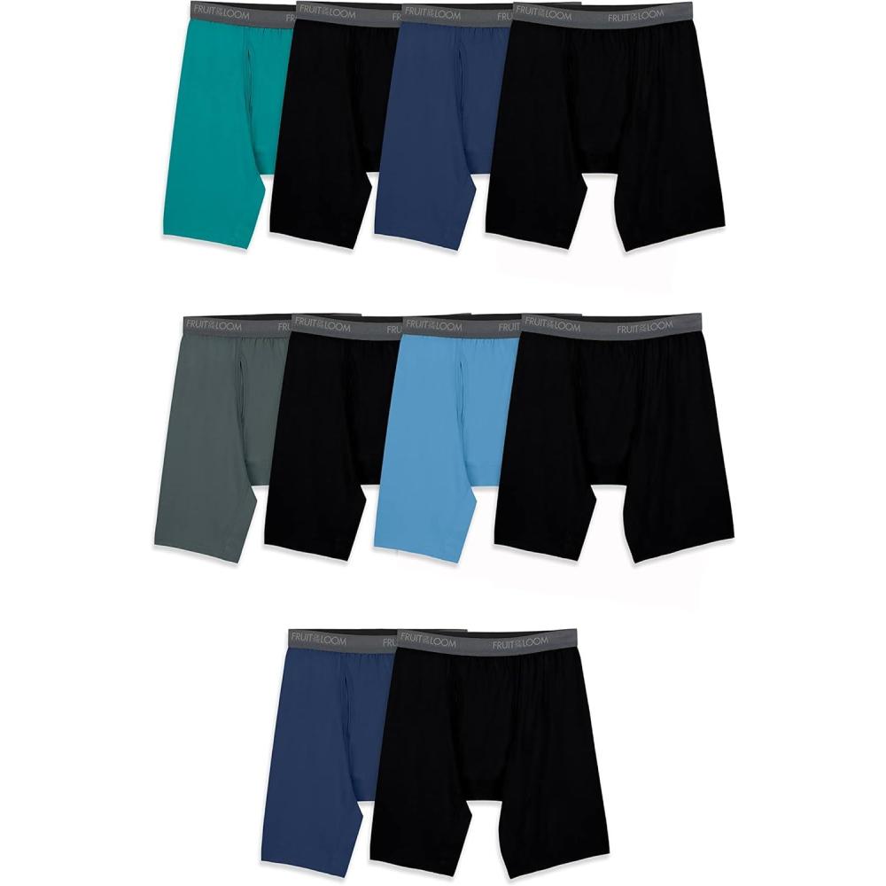 imageFruit of the Loom Mens Micro Stretch Boxer Briefs Designed to Move with You Lightweight ampamp Moisture WickingLong Leg 10 Pack NavyGreenBlack