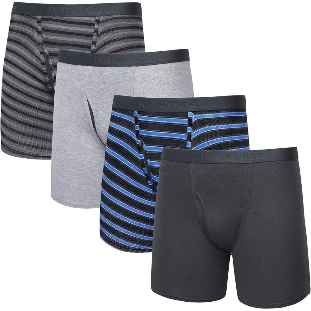 imageFruit of the Loom Mens Premium Cotton Underwear  TagFree  Also Available in Big ampamp TallBoxer Brief  4 Pack  StripeSolid
