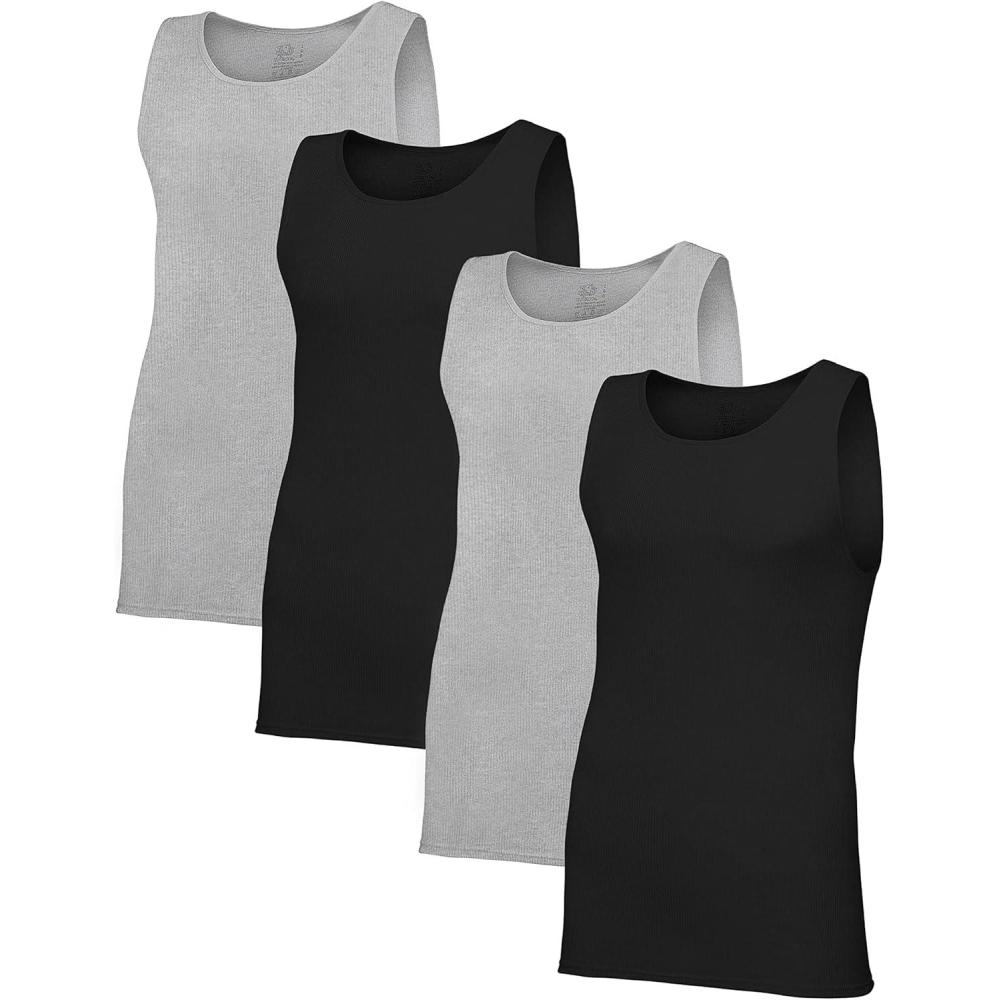 imageFruit of the Loom Mens TagFree Cotton UndershirtsRegular  Tank  4 Pack BlackGrey