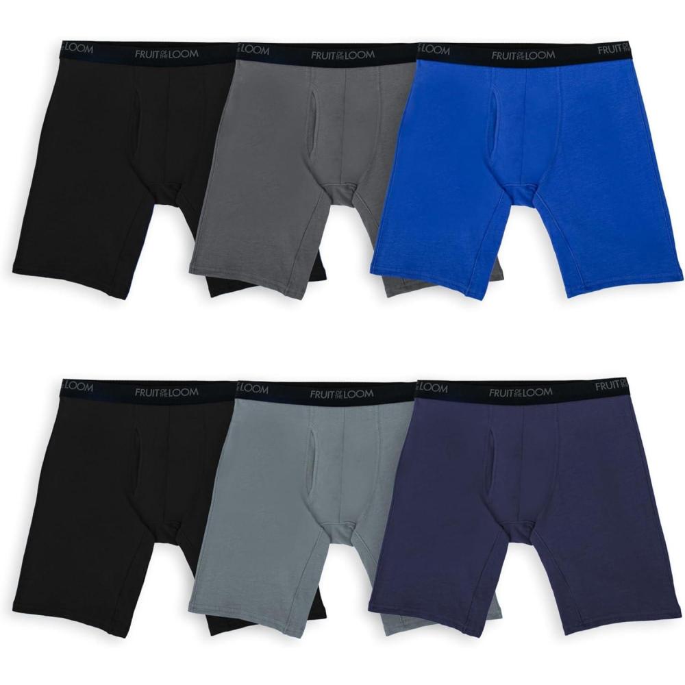 imageFruit of the Loom mens 4way Stretch Boxer Briefs Lightweight ampamp Moisture Wicking Underwear Long Leg Regular Leg ampamp TrunkLong Leg Cotton Stretch Colors May Vary