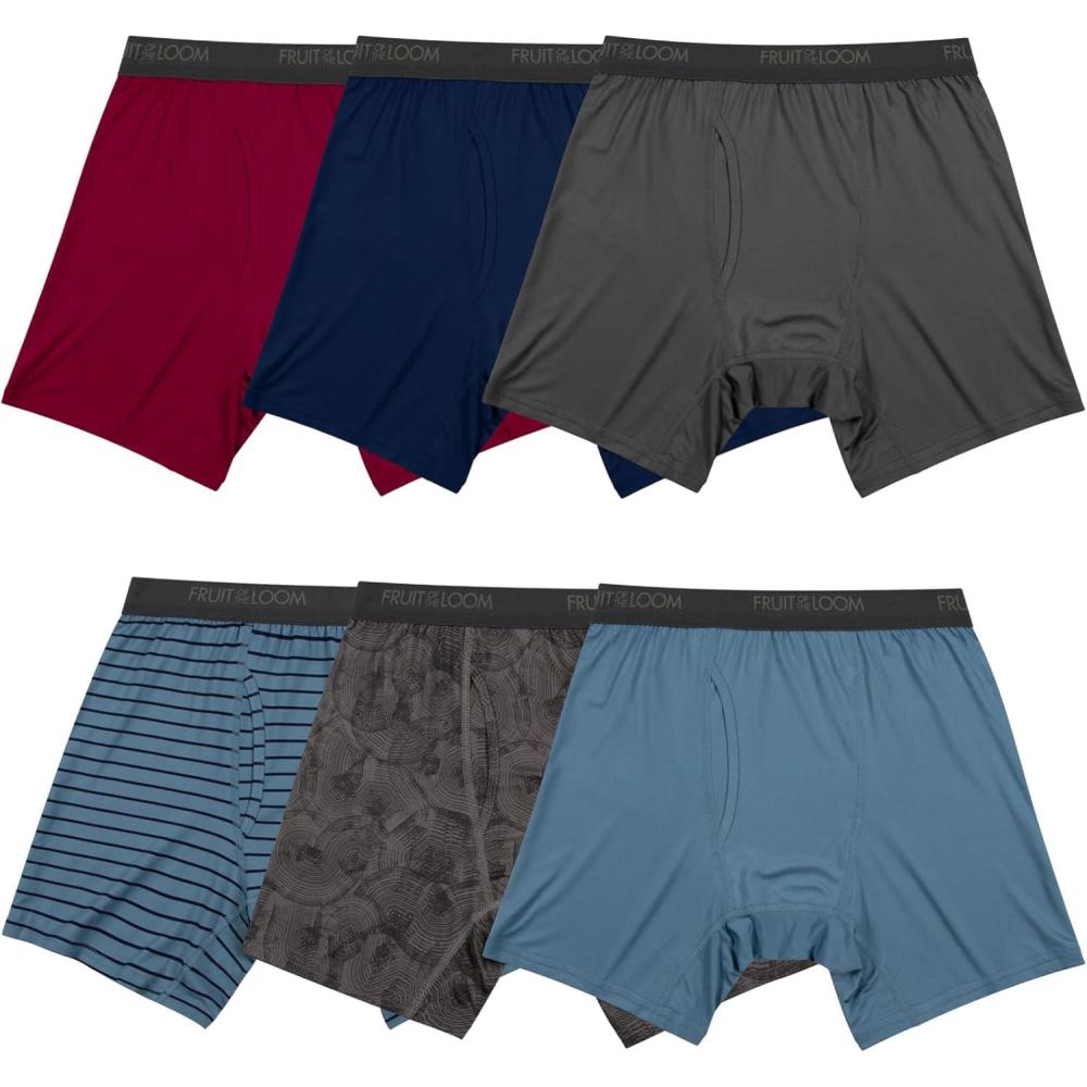 imageFruit of the Loom mens 4way Stretch Boxer Briefs Lightweight ampamp Moisture Wicking Underwear Long Leg Regular Leg ampamp TrunkRegular Leg Micro Stretch Colors May Vary