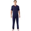 Fruit of the Loom mens 360 Stretch Short Sleeve V-neck Top and Pant Sleep Pajama Set(Navy)