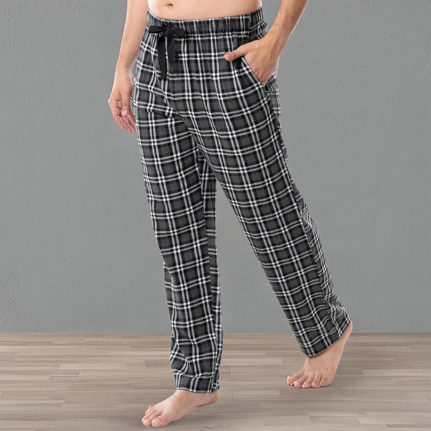 imageFruit of the Loom Mens Soft Flannel Pajama Lounge Sleep PantGrey Plaid