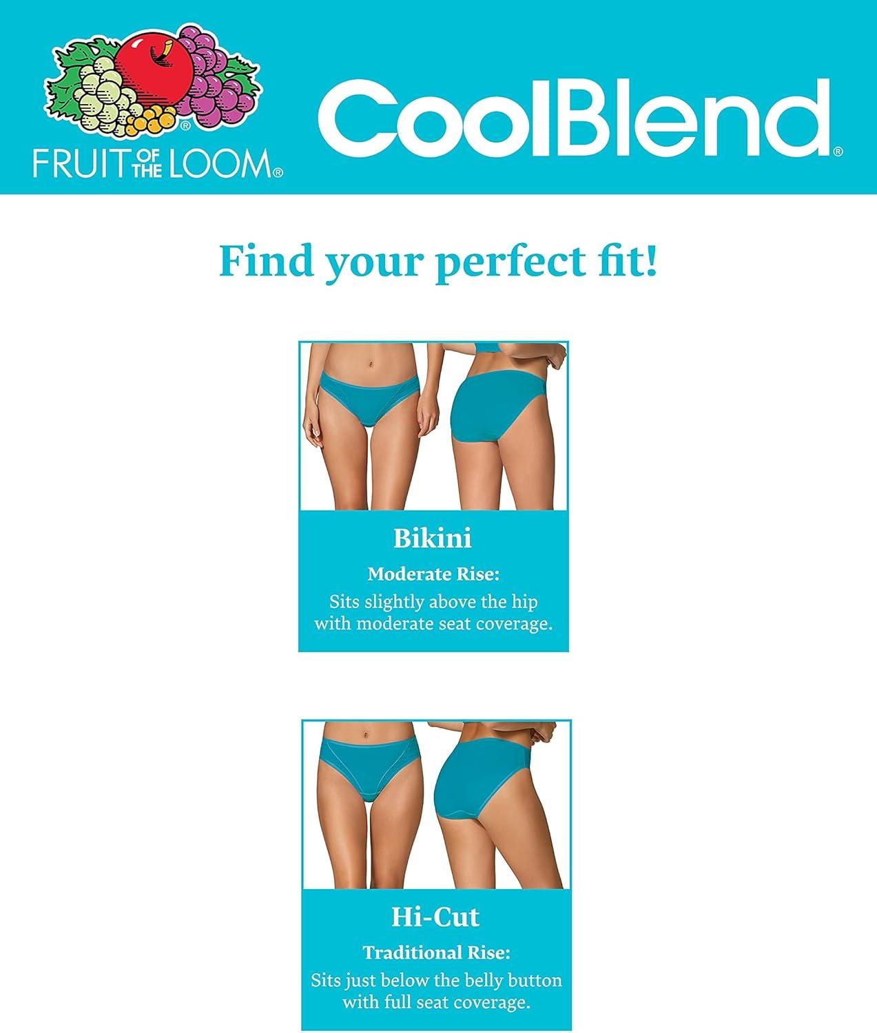 imageFruit of the Loom Womens Breathable Underwear Moisture Wicking Keeps You Cool ampamp Comfortable Available in Plus SizeCoolblend Bikini 4 Pack Colors May Vary