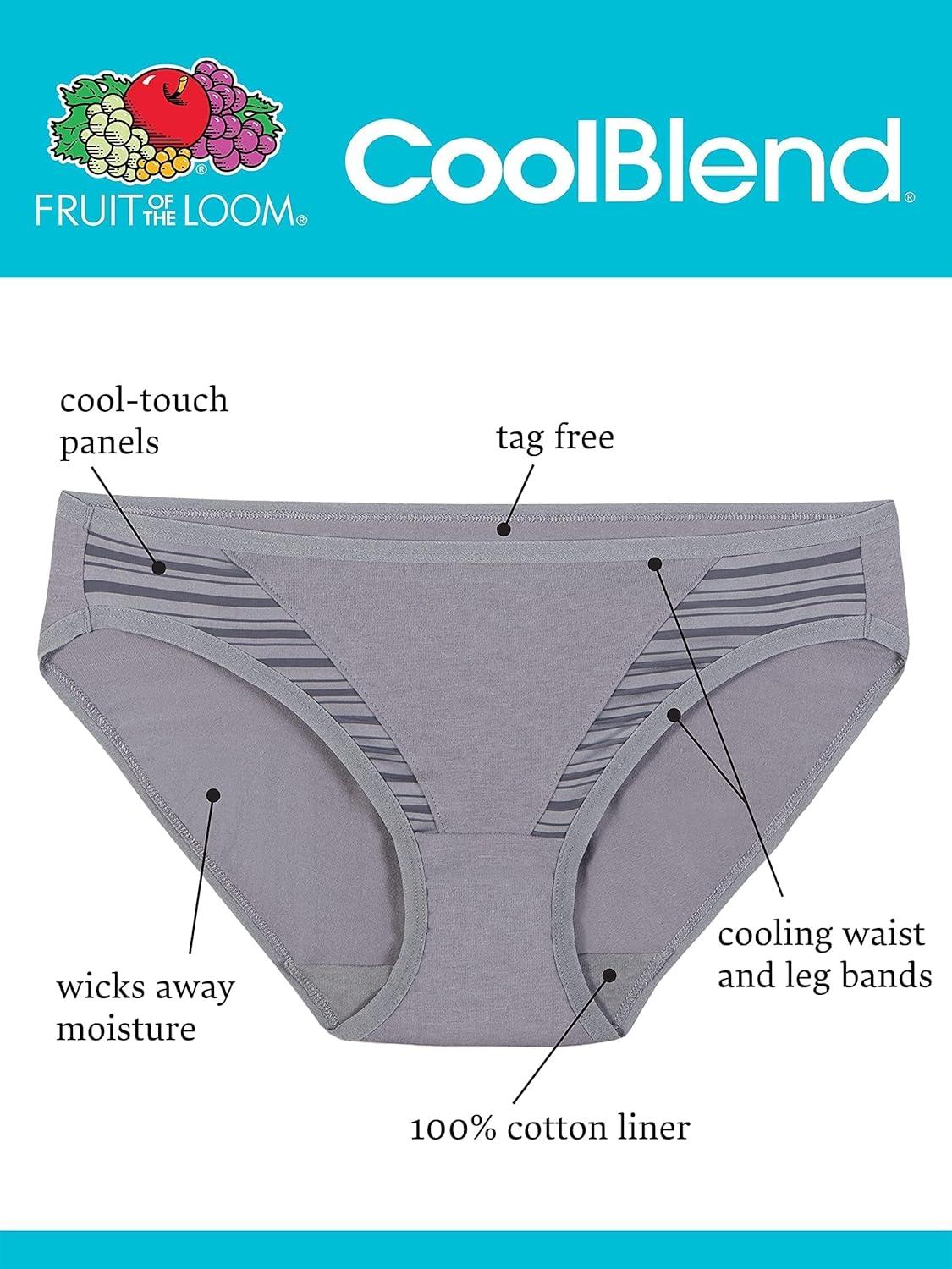 imageFruit of the Loom Womens Breathable Underwear Moisture Wicking Keeps You Cool ampamp Comfortable Available in Plus SizeCoolblend Hi Cut 4 Pack Colors May Vary