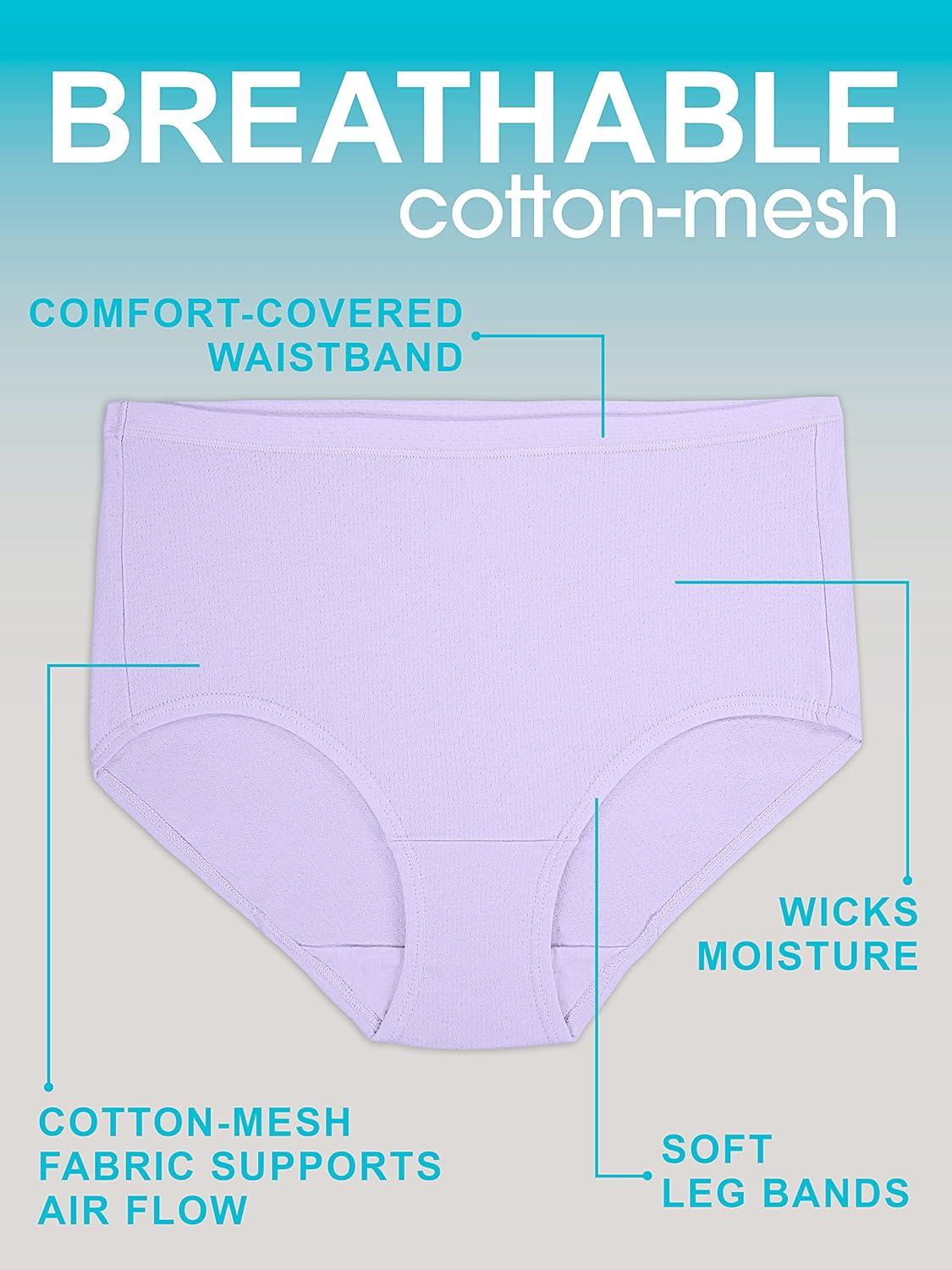 imageFruit of the Loom Womens Breathable Underwear Moisture Wicking Keeps You Cool ampamp Comfortable Available in Plus SizeCotton Mesh Plus Size Brief 10 Pack PinkCreamBlue