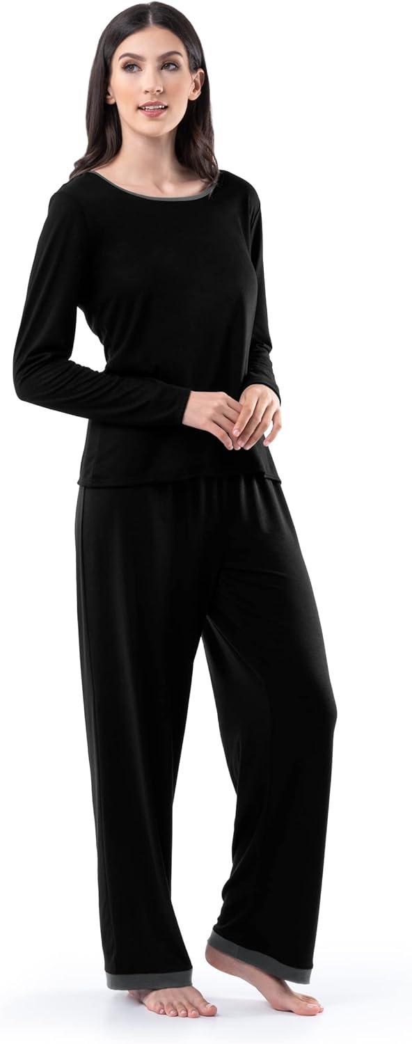 imageFruit of the Loom Womens Long Sleeve Tee and Pant 2 Piece Sleep SetBlack