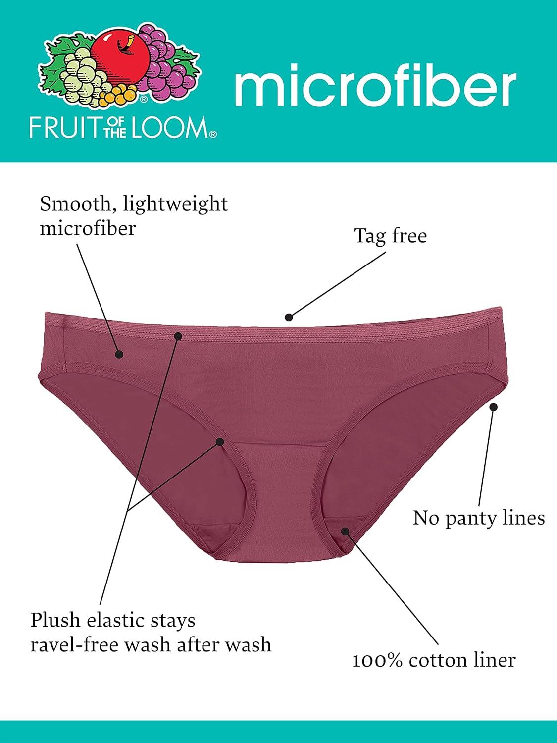 imageFruit of the Loom Womens Microfiber Underwear Lightweight ampamp Sleek Available in Plus SizeBikini 6 Pack Colors May Vary