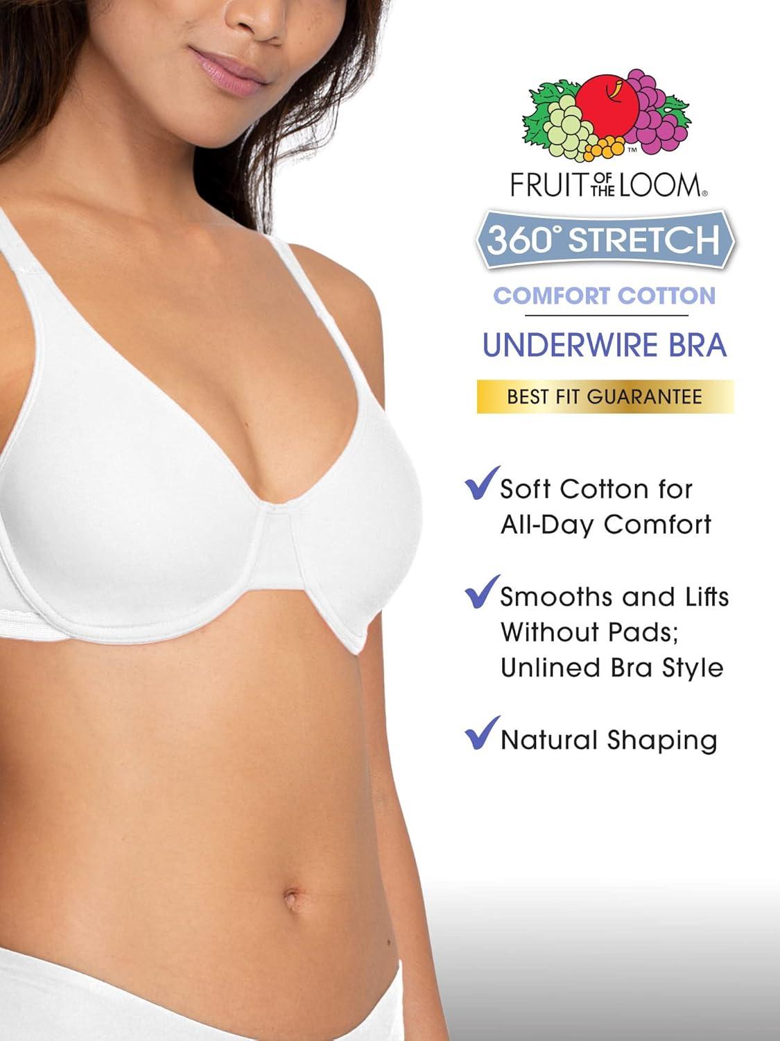 imageFruit of the Loom Womens MultiPack Unlined Underwire Cotton BraBlack HueBlack Hue