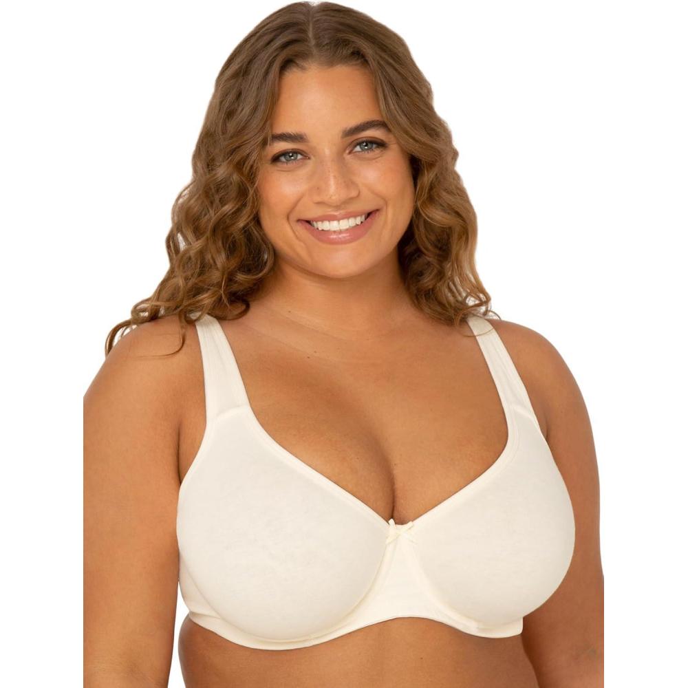 imageFit For Me By Fruit of the Loom Womens Plus Size Cotton Unlined Underwire BraPinchFree Straps Side and Back SmoothingPristine