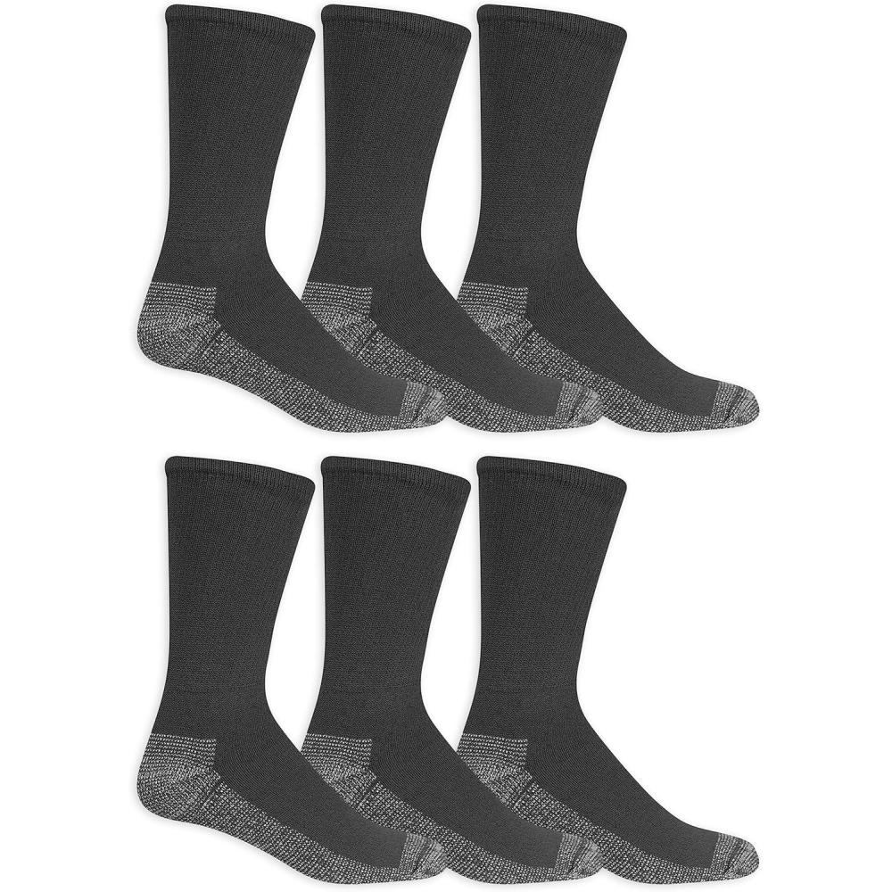 imageFruit Of The Loom Heavy Duty Reinforced Mens Crew Socks Black Pack of 6