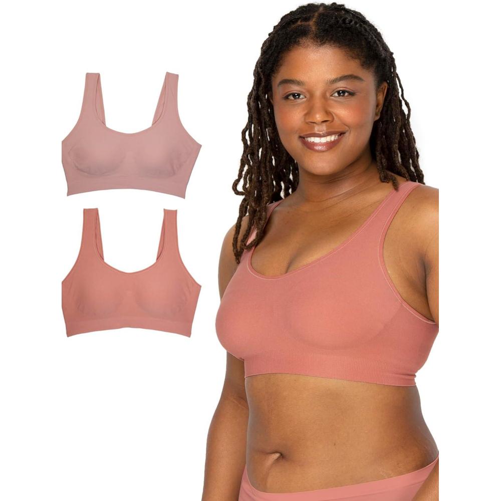 imageFruit of The Loom Womens 2Pack Full Coverage Wireless Bra w Built In Pads  All Day ComfortDesertduskRose Shadow