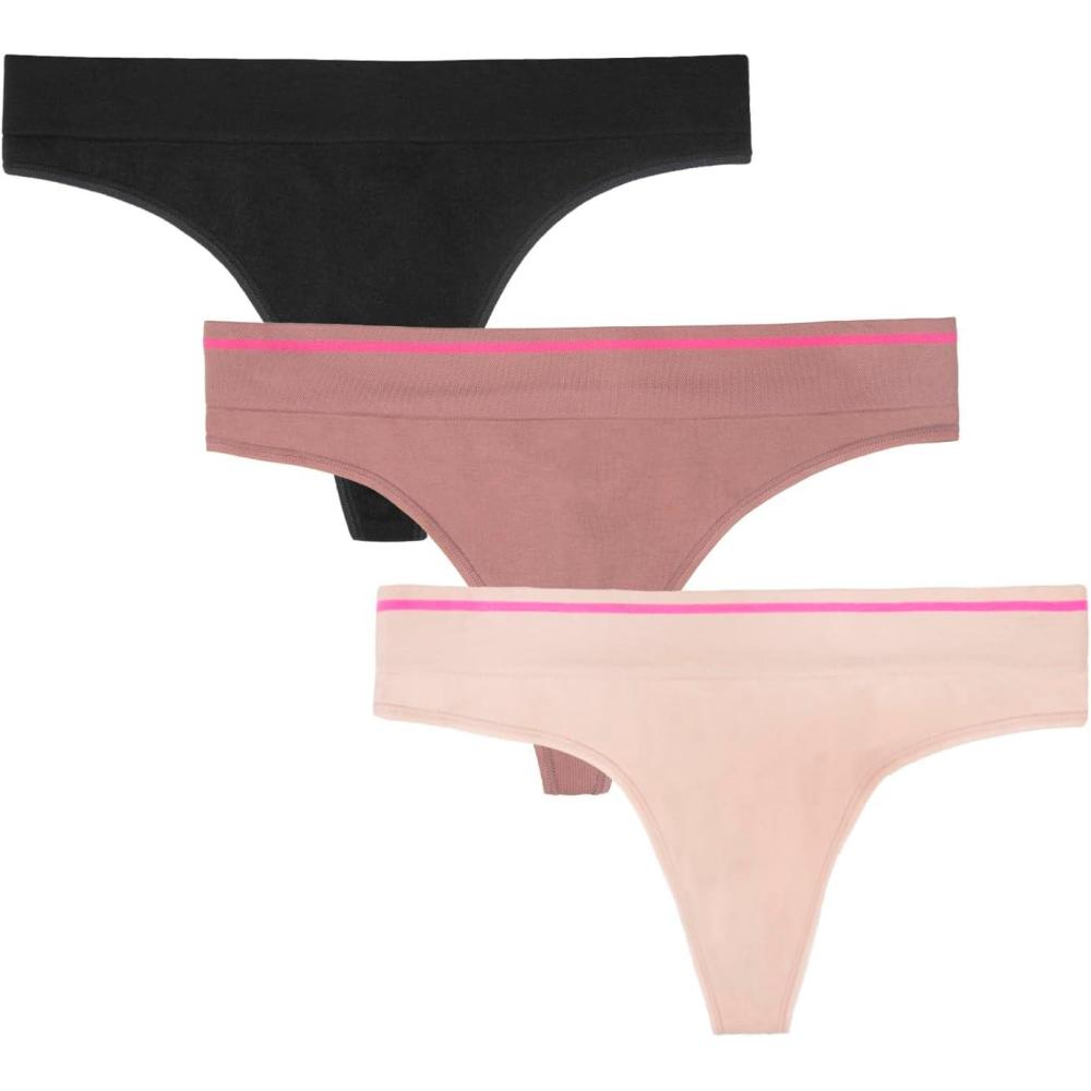 imageFruit of the Loom A Fresh Collection Sneak Chic 3Pack Womens Seamless Thong  For Ultimate Comfort ampamp Invisible StylePremium PlumRose ShadowBlack