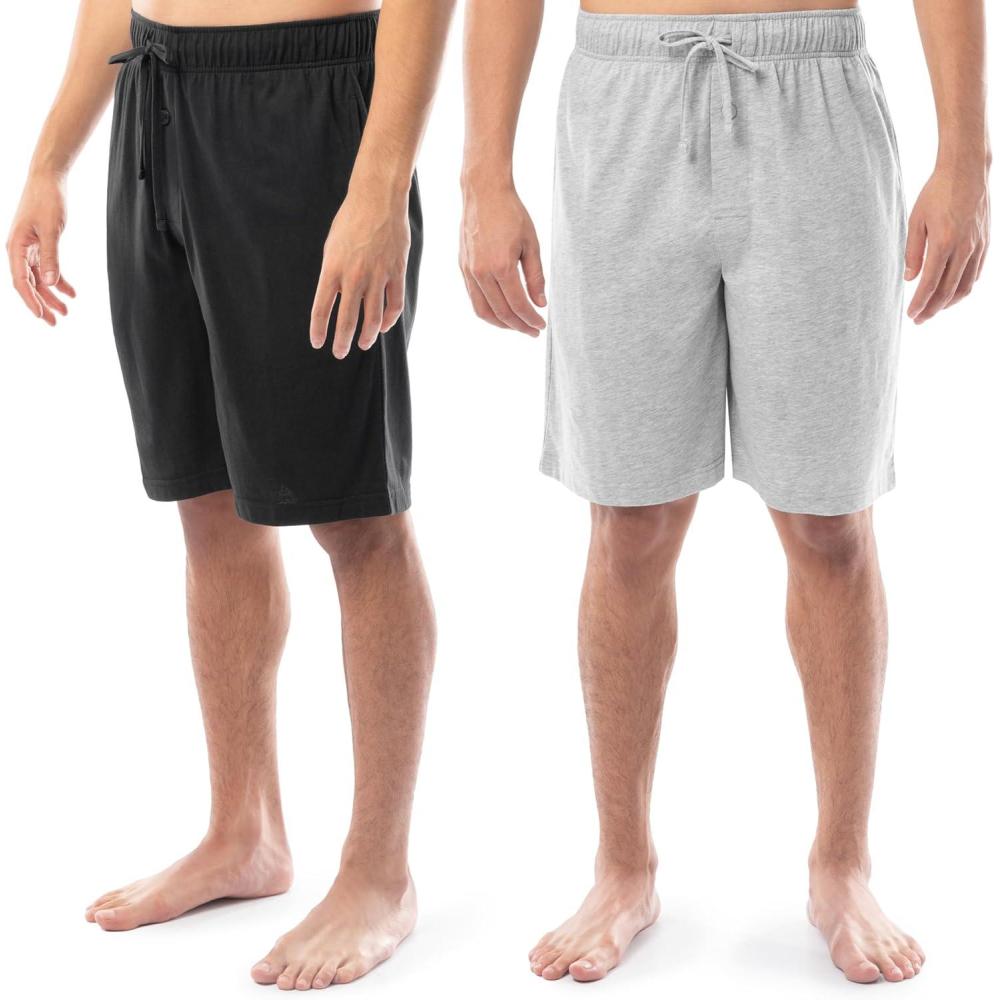 imageFruit of the Loom Mens 2Pack Jersey Knit Sleep Pajama ShortsBlackLight Grey Heather