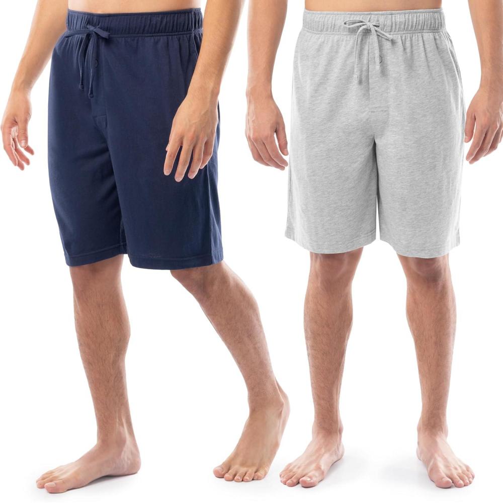 imageFruit of the Loom Mens 2Pack Jersey Knit Sleep Pajama ShortsNavyLight Grey Heather