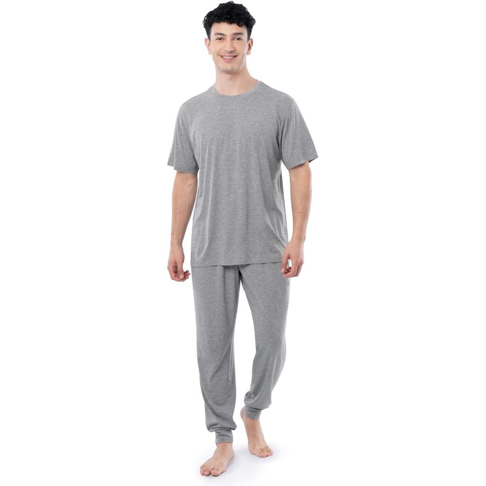 imageFruit of the Loom Mens 360 Stretch Crewneck Top and Jogger Pant Sleep Pajama SetGrey Heather