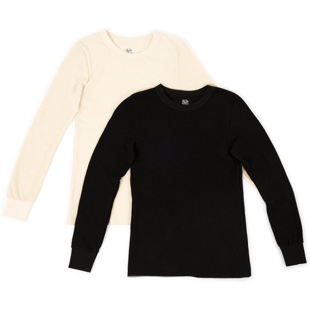 imageFruit of the Loom Mens Classic Midweight Waffle Thermal Underwear Crew TopBlack SootNatural 2 Pack