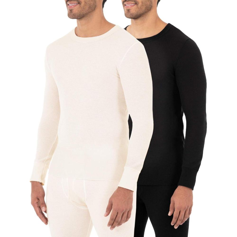 imageFruit of the Loom Mens Classic Midweight Waffle Thermal Underwear Crew TopBlack SootNatural