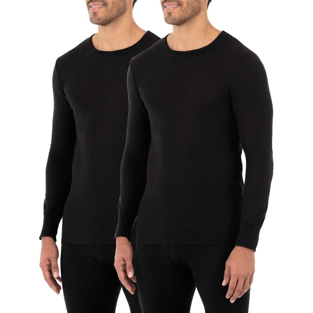 imageFruit of the Loom Mens Classic Midweight Waffle Thermal Underwear Crew TopBlackBlack 2pack