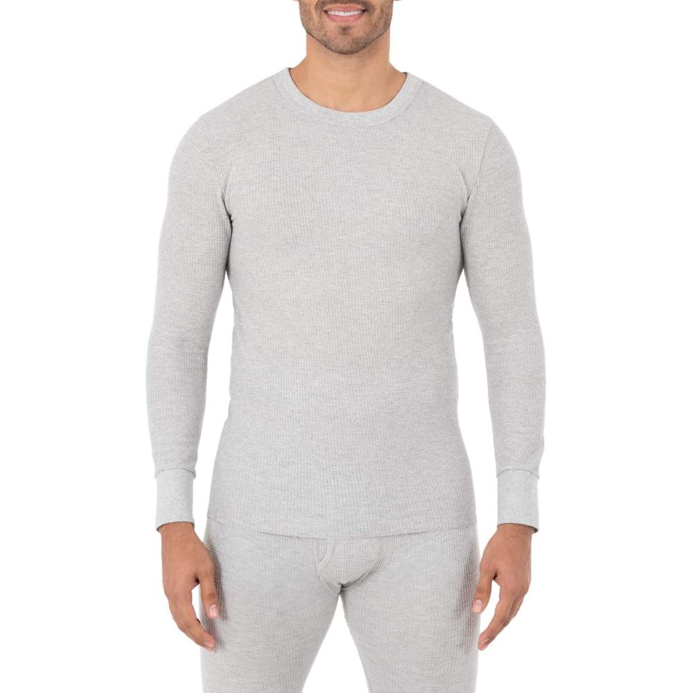 imageFruit of the Loom Mens Classic Midweight Waffle Thermal Underwear Crew TopGrey Heather