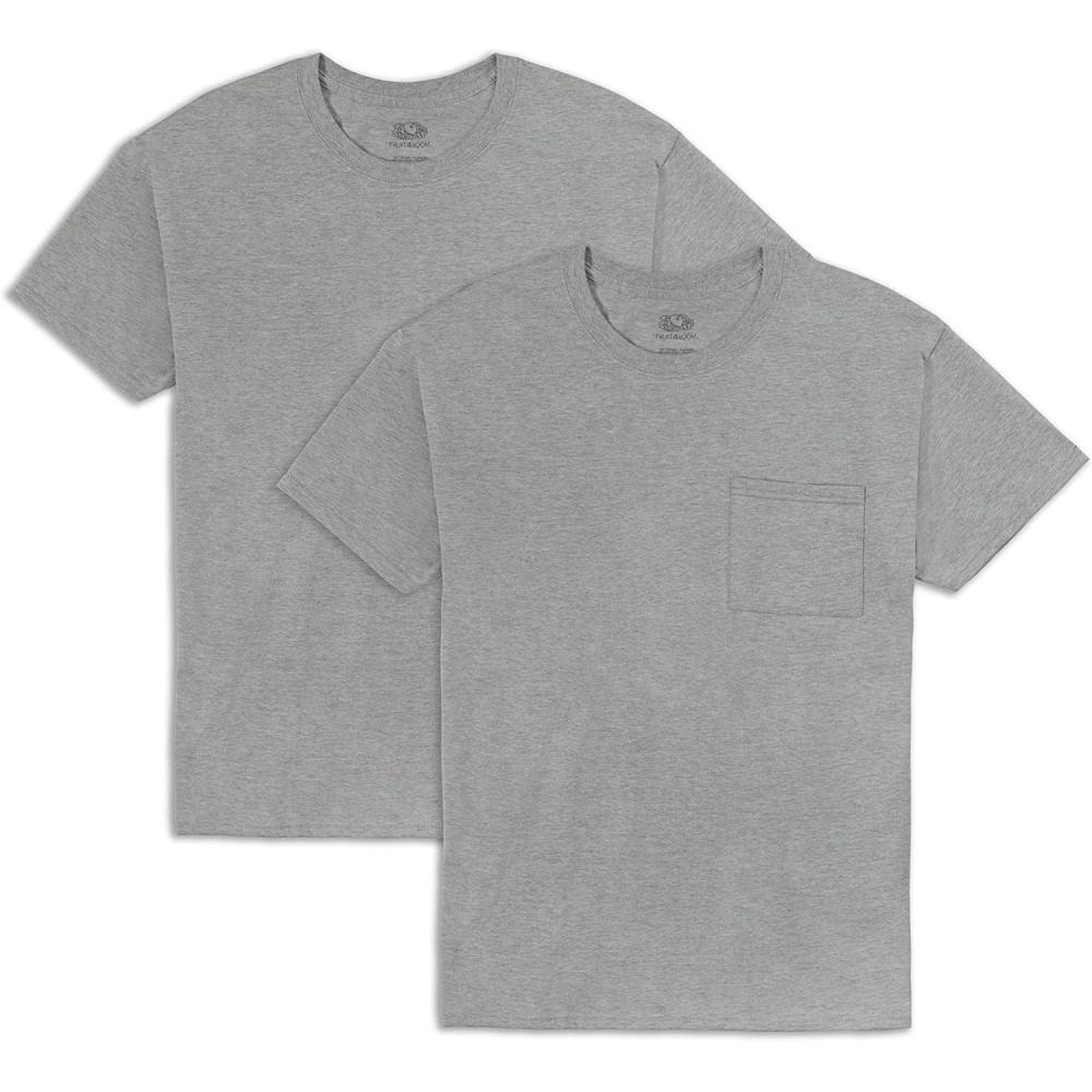 imageFruit of the Loom Mens Eversoft Cotton Short Sleeve Pocket TShirts Breathable 2Pack2 Pack  Grey Heather