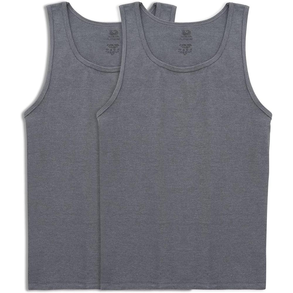 imageFruit of the Loom Mens Eversoft Cotton Sleeveless T Shirts Breathable ampamp Moisture Wicking with Odor Control Sizes S4xTank 2 Pack Charcoal Heather