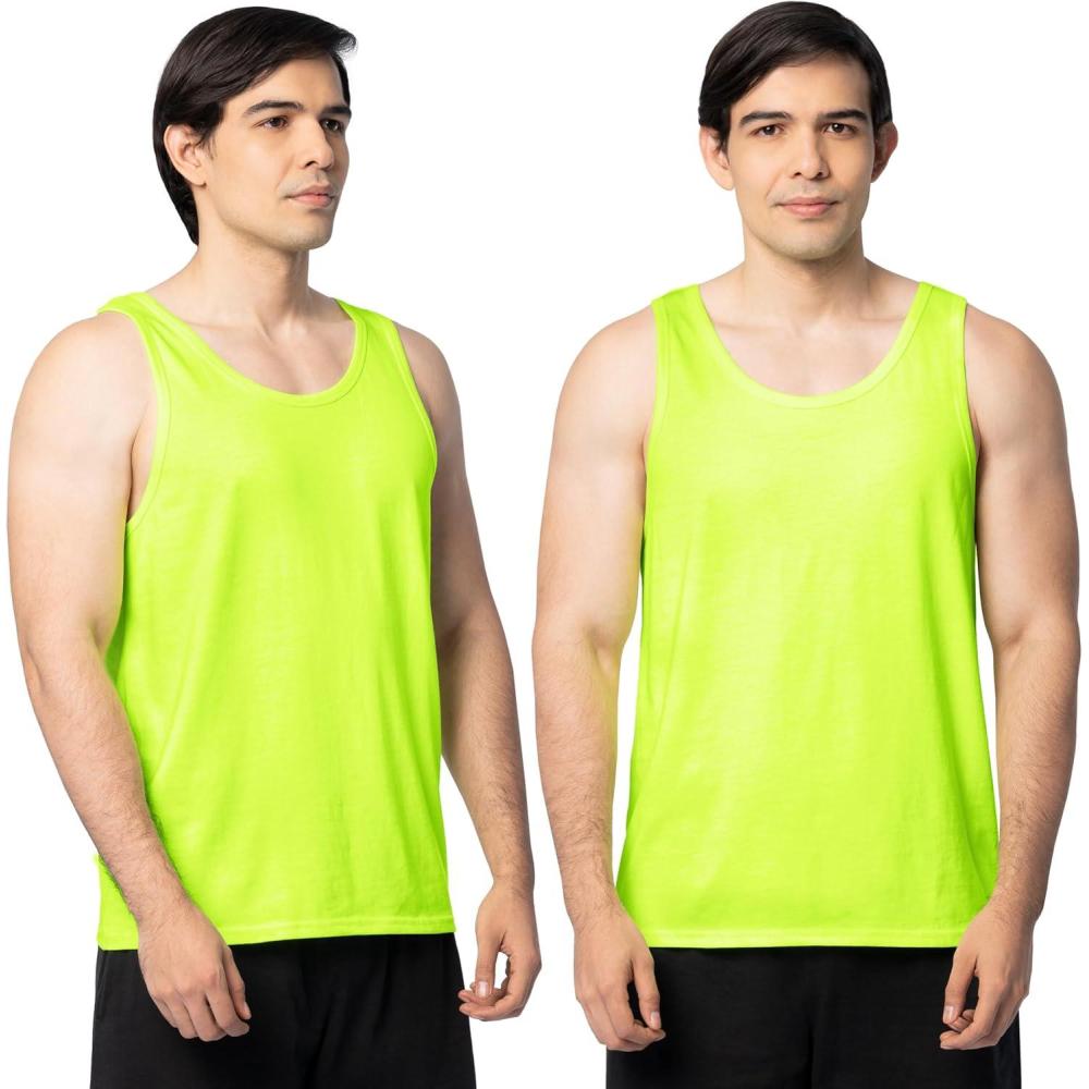 imageFruit of the Loom Mens Eversoft Cotton Sleeveless T Shirts Breathable ampamp Moisture Wicking with Odor Control Sizes S4xTank 2 Pack Safety Green