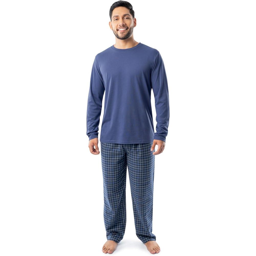 imageFruit of the Loom Mens Jersey Knit Top and Flannel Pant Pajama Sleep SetNavyNavy Plaid