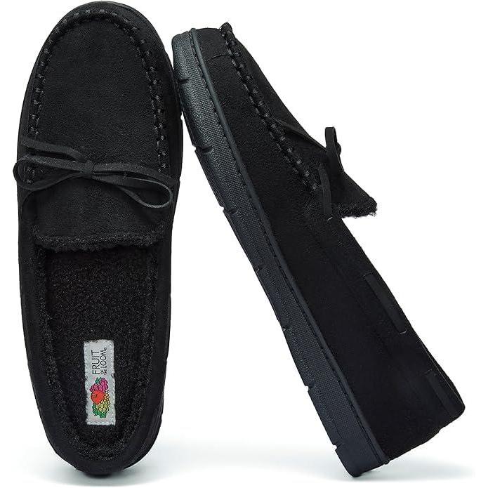 imageFruit of the Loom Mens Moccasin IndoorOutdoor Slipper Memory Foam Sherpa Lined Large BrownBlack