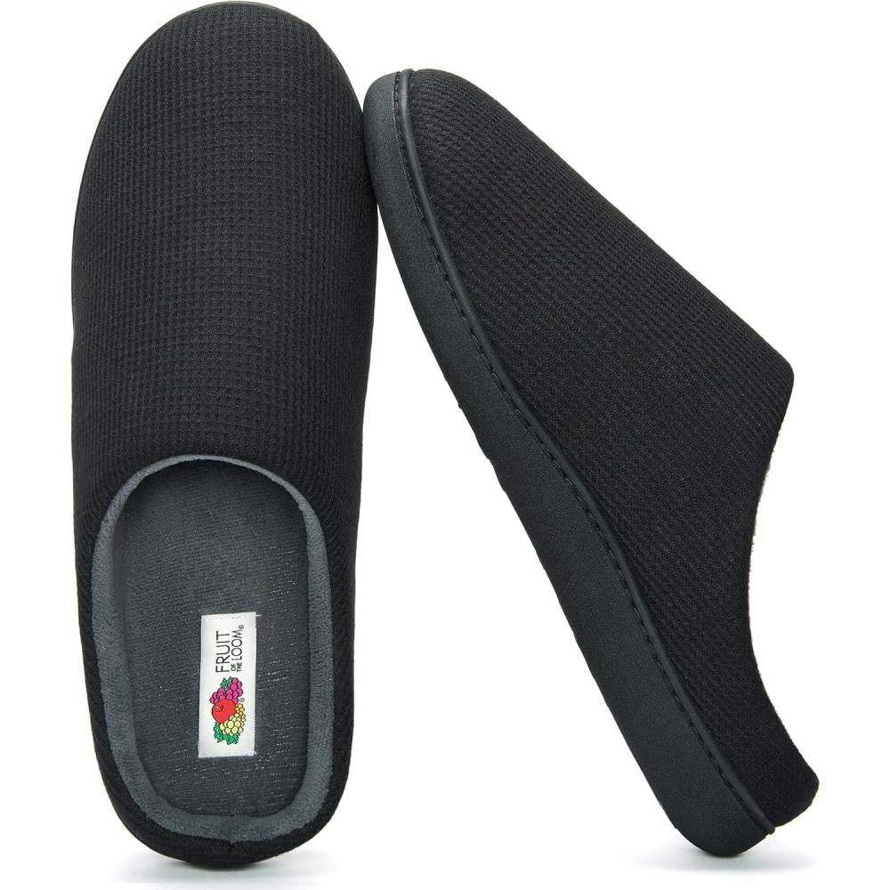imageFruit of the Loom Mens Ribbed Jersey Clog Slippers  Memory Foam Sole  IndoorOutdoor Pantuflas Machine WashableBlack