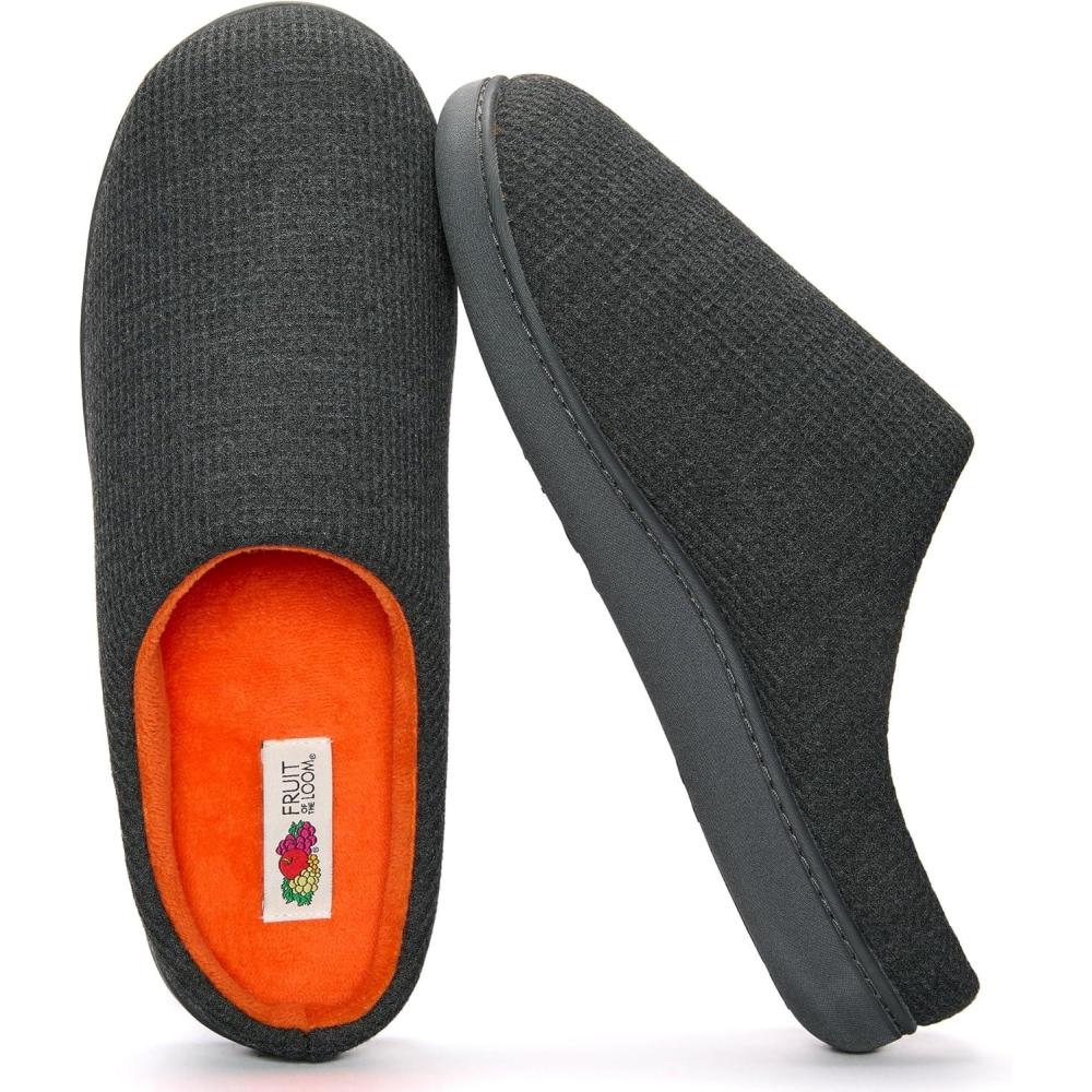 imageFruit of the Loom Mens Ribbed Jersey Clog Slippers  Memory Foam Sole  IndoorOutdoor Pantuflas Machine WashableCharcoal