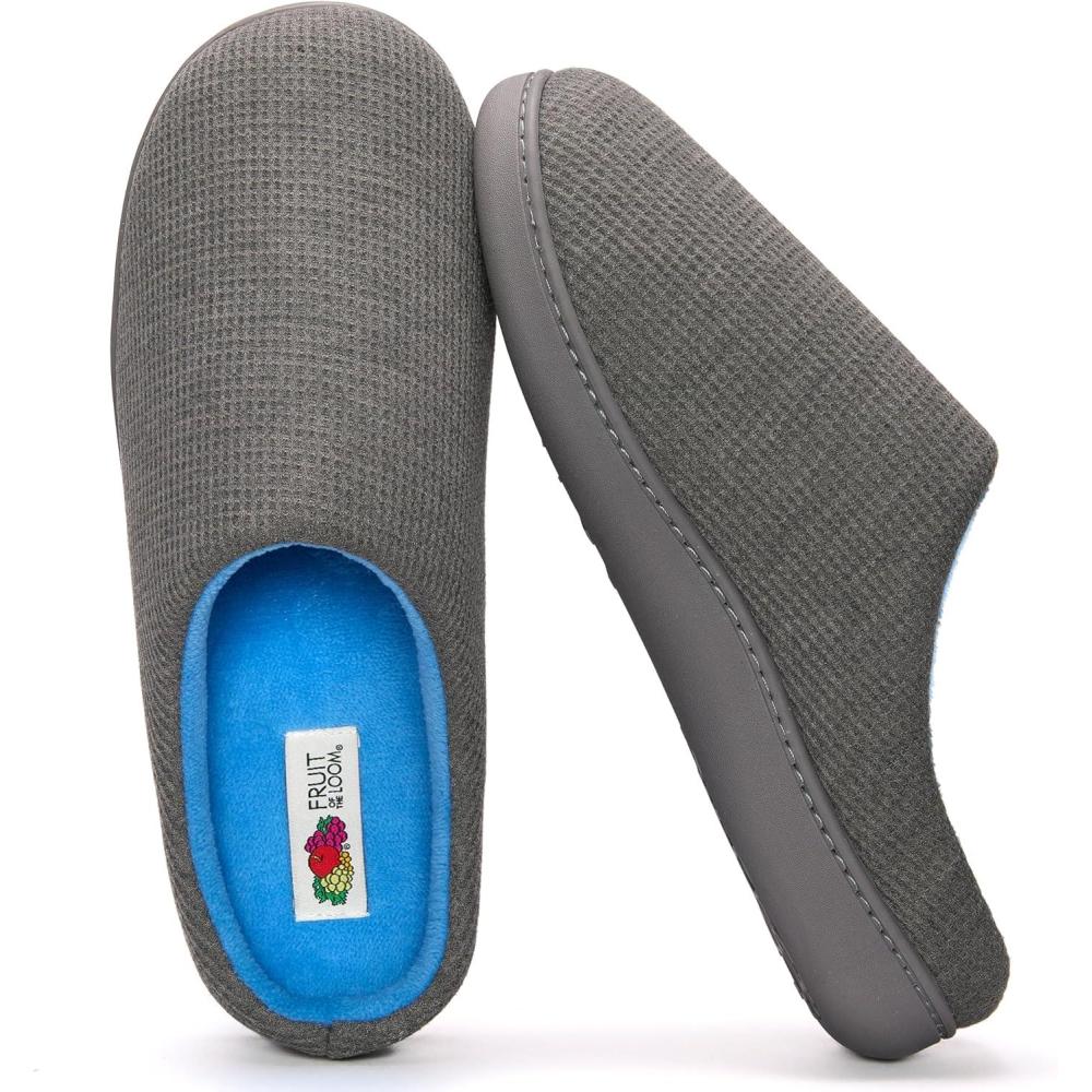 imageFruit of the Loom Mens Ribbed Jersey Clog Slippers  Memory Foam Sole  IndoorOutdoor Pantuflas Machine WashableGrey