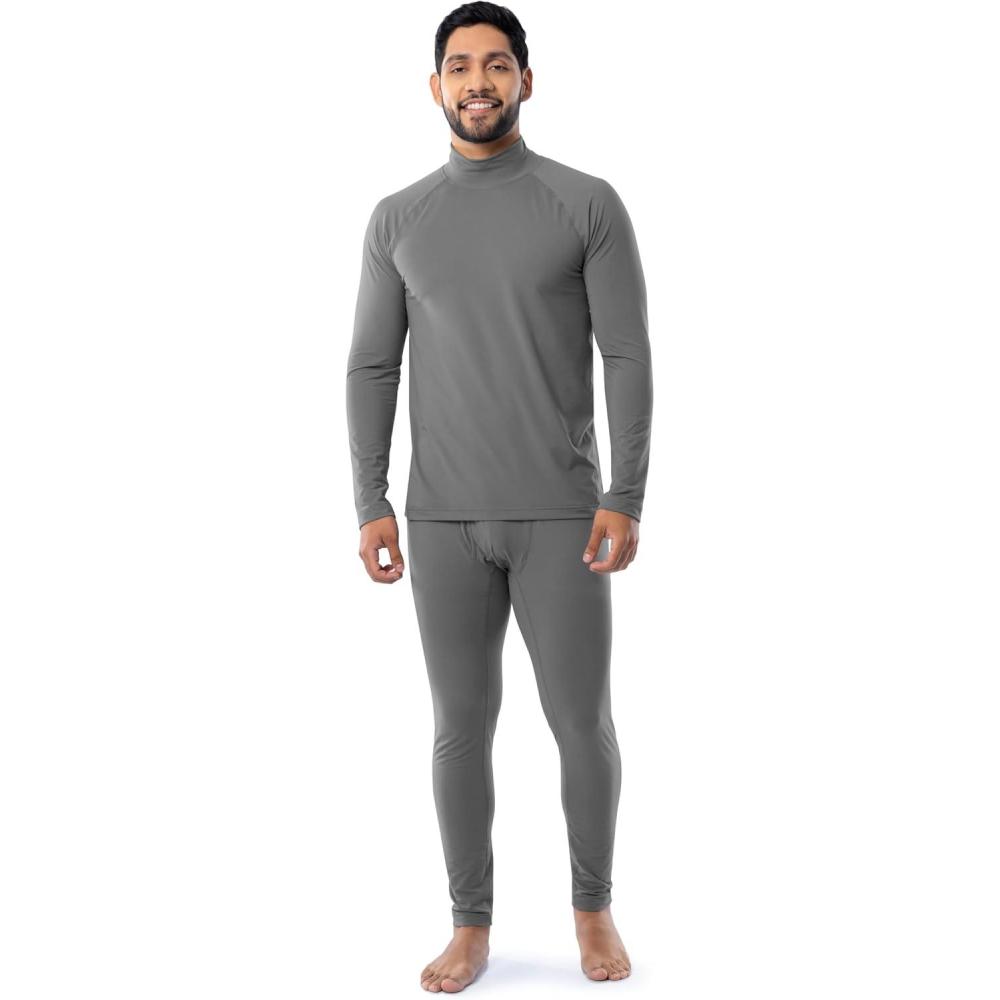 imageFruit of the Loom Mens Sueded Jersey Mock Neck Thermal Underwear Base Layer SetGrey